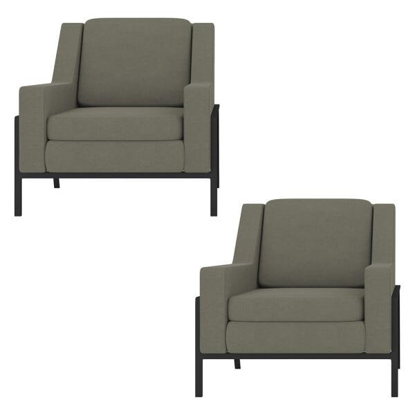 Kit 2 Poltronas Decorativas Lecce Pés Aço Linho Cinza - Gran Belo - 1