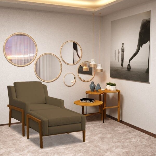 Kit 2 Poltronas Decorativas Lecce Pés Madeira Linho Marrom - Gran Belo - 6