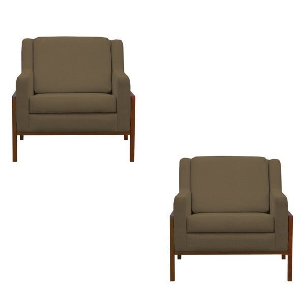 Kit 2 Poltronas Decorativas Lecce Pés Madeira Linho Marrom - Gran Belo - 1
