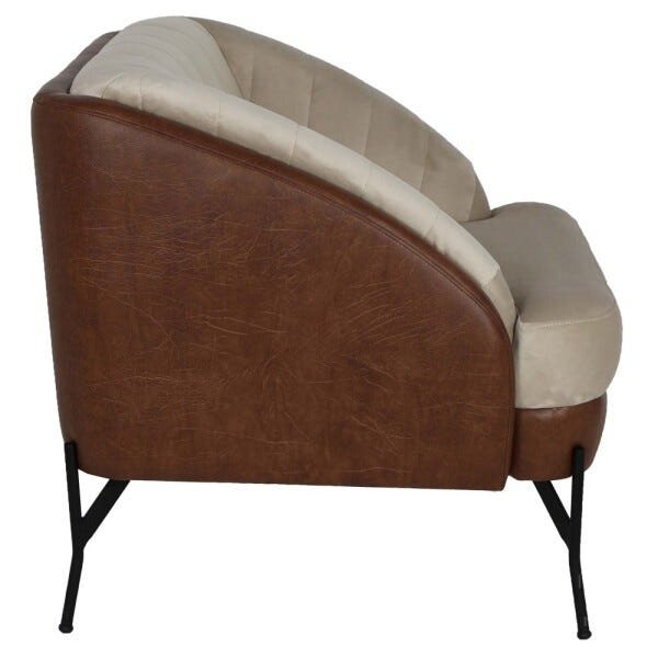 Conjunto Sofá 2 Lugares e Poltrona Decorativa Sala de Estar Lhama Veludo Bege Pvc Marrom - Gran - 8