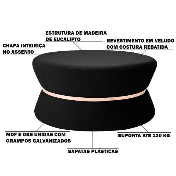 Puff Decorativo Sala de Estar 95cm Dhaka Veludo Preto - Gran Belo - 3