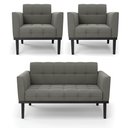 Ver imagem 2 de Conjunto 2 Poltronas e 1 Namoradeira Decorativa Karen Pés Fixo em Madeira Preto Suede Grafite G19 -
