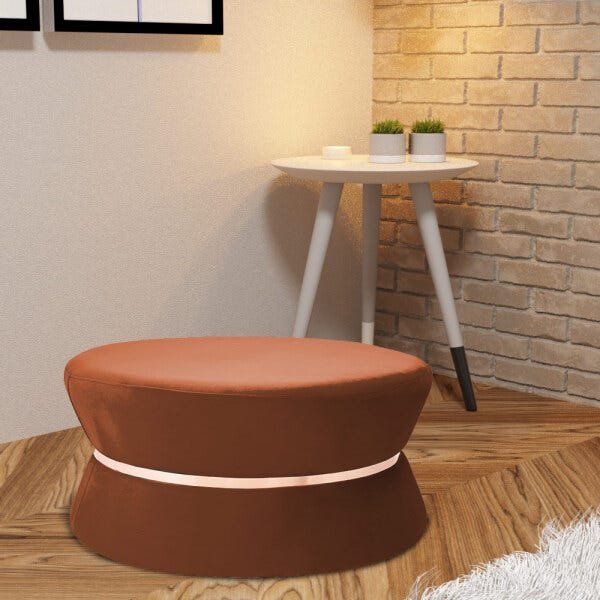 Puff Decorativo Sala de Estar 95cm Dhaka Veludo Telha - Gran Belo - 6