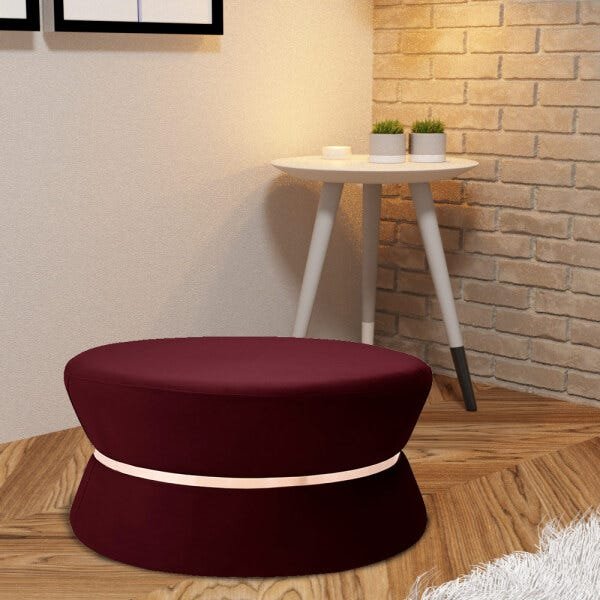 Puff Decorativo Sala de Estar 95cm Dhaka Veludo Vinho - Gran Belo - 6