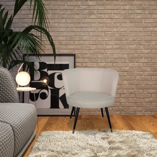 Poltrona Decorativa Sala de Estar Riverdale Linho Bege Debrum Bege Pés Fixo - Gran Belo - 6