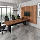 Ver imagem 1 de Mesa de Reunião com 2 Caixas de Tomadas e Painel 270cm Nogal com Preto F5 Office