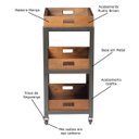 Ver imagem 2 de Fruteira Para Cozinha Multiuso com Rodízio Morélia Grafite Madeira Maciça Rustic Brown - Gran