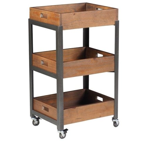 Fruteira Para Cozinha Multiuso com Rodízio Morélia Grafite Madeira Maciça Rustic Brown - Gran