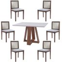 Ver imagem 1 de Conjunto Mesa Shell com Tampo de Vidro 160x90cm e 6 Cadeiras Steve Amêndoa - Gran Belo
