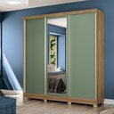 Ver imagem 3 de Guarda-roupa Casal Kappesberg 3 Portas Reversiveis de Correr 3 Espelhos 2 Cabideiros Nogueira