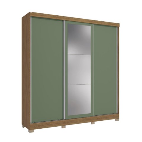 Guarda-roupa Casal Kappesberg 3 Portas Reversiveis de Correr 3 Espelhos 2 Cabideiros Nogueira