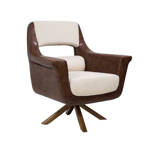 Poltrona Decorativa Sala de Estar Évora Pvc Marrom/Linho Bege - Gran Belo - 1