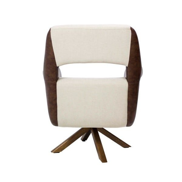 Poltrona Decorativa Sala de Estar Évora Pvc Marrom/Linho Bege - Gran Belo - 8