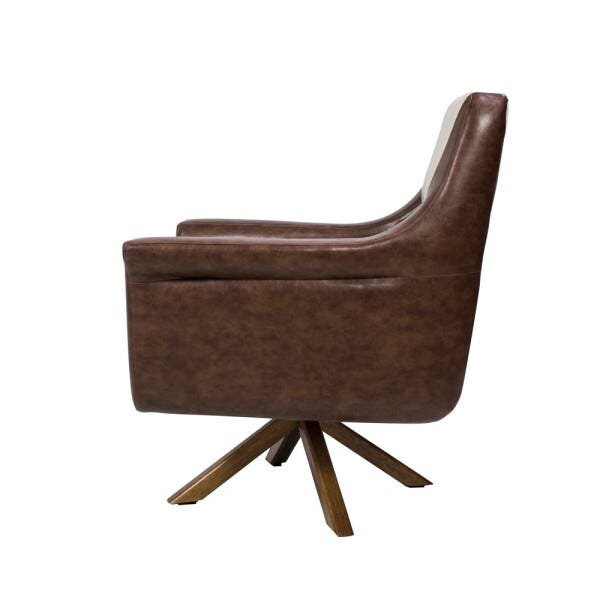 Poltrona Decorativa Sala de Estar Évora Pvc Marrom/Linho Bege - Gran Belo - 7