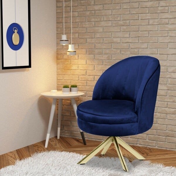 Kit 2 Poltronas Decorativa Kassel Veludo Azul Bic - Gran Belo - 6