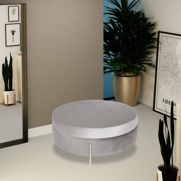 Kit 2 Puffs Decorativo Sala de Estar 100cm Bonn Veludo Cinza - Gran Belo - 6