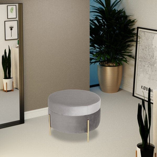 Kit 2 Puffs Decorativo Sala de Estar 60cm Bonn Veludo Cinza - Gran Belo - 6