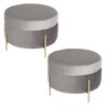 Kit 2 Puffs Decorativo Sala de Estar 60cm Bonn Veludo Cinza - Gran Belo - 1