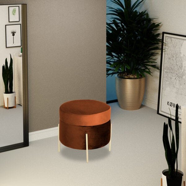 Puff Decorativo Sala de Estar 45cm Bonn Veludo Telha - Gran Belo - 6
