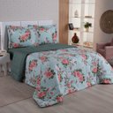 Ver imagem 2 de Kit Edredom Cobertor Zurique Queen Dupla Face Micropercal Estampado 400 Fios 3 Peças Floral Verde Cl