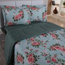 Ver imagem 3 de Kit Edredom Cobertor Zurique Queen Dupla Face Micropercal Estampado 400 Fios 3 Peças Floral Verde Cl