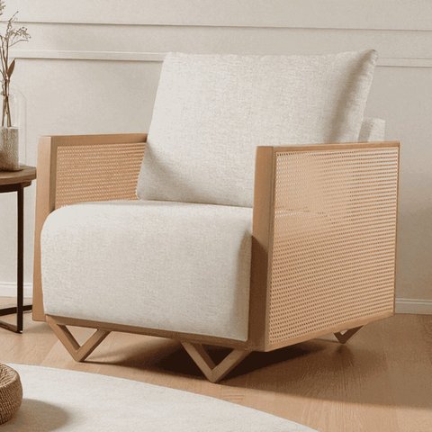 Poltrona para Sala de Estar Madeira Maciça Palha Rattan Arthur
