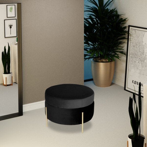 Puff Decorativo Sala de Estar 60cm Bonn Veludo Preto - Gran Belo - 6