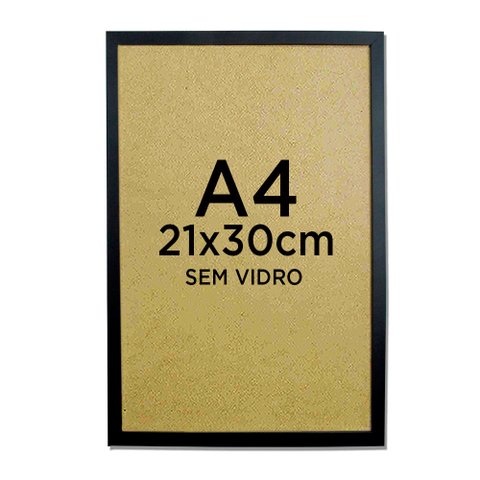 Moldura Quadro A4 21x30 Diploma Certificado Foto sem Vidro Tacolado Moldura Trad 1cm Preta sem Vidro