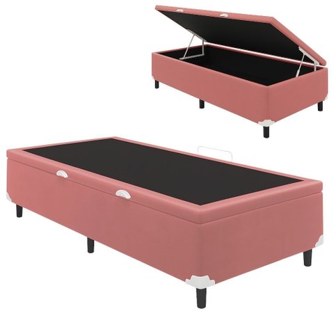 Base Box Baú Solteiro 88x188x35 Suede com Pistão a Gás - Rosa