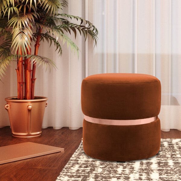 Kit 2 Puffs Decorativo Sala de Estar Nimes Veludo Telha - Gran Belo - 6