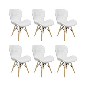Kit 6 Cadeiras Estofada Eiffel Slim Wood Pés de Madeira Branco