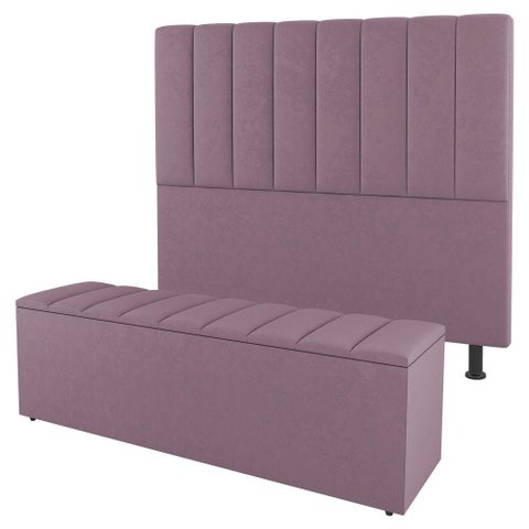 Kit Cabeceira E Baú Cama Box Casal Cora 140cm Suede Rosé