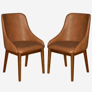 Kit 2 Cadeira de Jantar Estofada Ísis Corano Bege Base Madeira Castanho