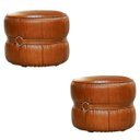 Ver imagem 1 de Kit 2 Puff Decorativo Sala de Estar Rene Debrum Couro Caramelo - Gran Belo