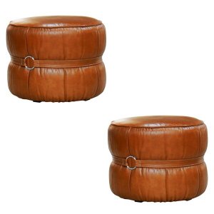 Kit 2 Puff Decorativo Sala de Estar Rene Debrum Couro Caramelo - Gran Belo