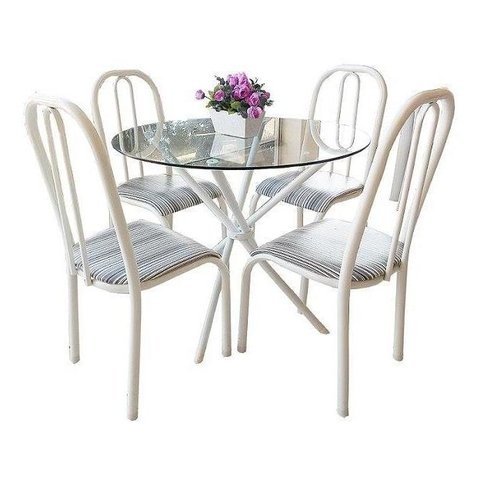 Conjunto Mesa Jantar Munique Redonda Vidro 0.90m 4 Cadeiras campeã de vendas Quality