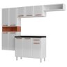 Kit Cozinha Compacta Conjunto Balcão com Tampo Armário Aéreo 2 Nichos Multiuso Branco Marrom Top - 2
