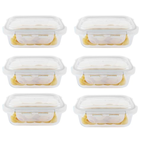 Kit 6 Potes Hermético Vidro Marmita Micro-ondas 370ml