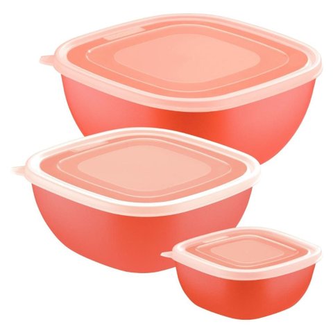 Jogo de Potes Tramontina Mixcolor em Polipropileno Laranja com Tampa Transparente 3 Peças