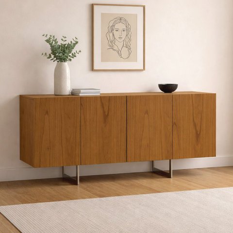 Aparador Buffet para Sala de Jantar 4 Portas 160cm Pés Industrial Benita N01 Cinamomo Champanhe - Ly