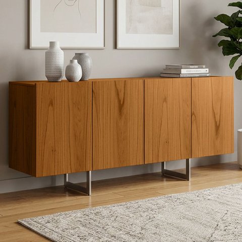 Aparador Buffet para Sala de Jantar 4 Portas 160cm Pés Industrial Benita N01 Cinamomo Champanhe - Ly
