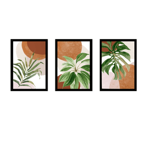 Tríptico - Quadros Decorativos Floral Costela de Adão Grande:Preto