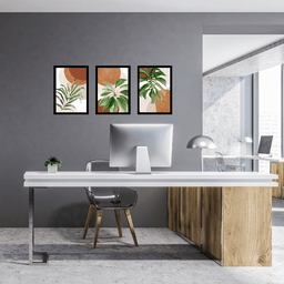 Tríptico - Quadros Decorativos Floral Costela de Adão Grande:Preto - 2