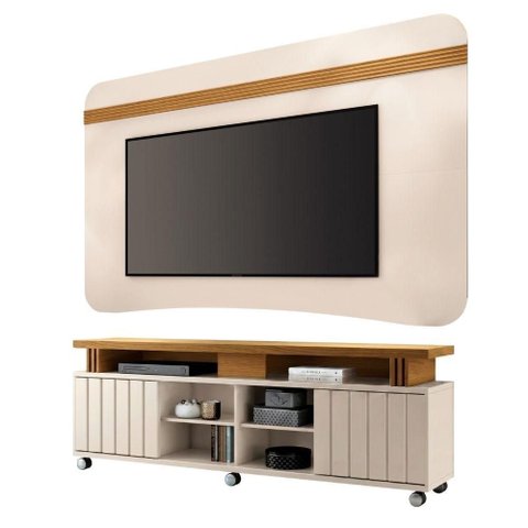 Rack Bancada Alpha com Painel Psy para TV até 80 Polegadas 1,80m Ripado Off White - Madeirado