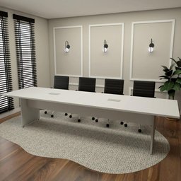 Mesa de Reunião Cinza 3,20m X 1,10m 2 Caixas de Tomadas F5  - 1