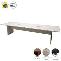 Mesa de Reunião Cinza 3,20m X 1,10m 2 Caixas de Tomadas F5  - 3
