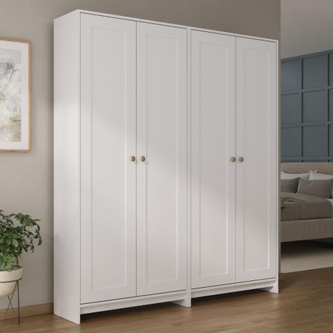 Guarda-Roupa Roupeiro Solteiro 4 Portas 8 Prateleiras Multiuso Americano Branco - Decibal