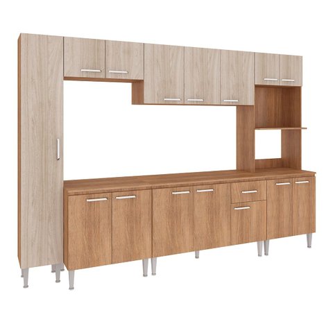 Cozinha Modulada Completa Max 295 Cm 7 Peças 15 Portas 1 Gaveta Mdp Carvalho Blanche - Clicklar
