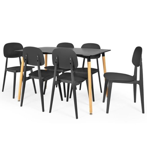 Conjunto Mesa de Jantar Retangular Eiffel Preta 120x80cm com 6 Cadeiras Itália - Preto
