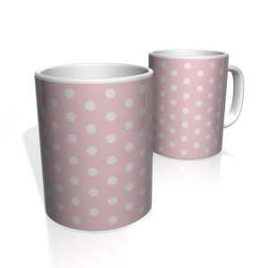 Caneca De Porcelana Nerderia e Lojaria rosa bolinhas brancas1 colorido